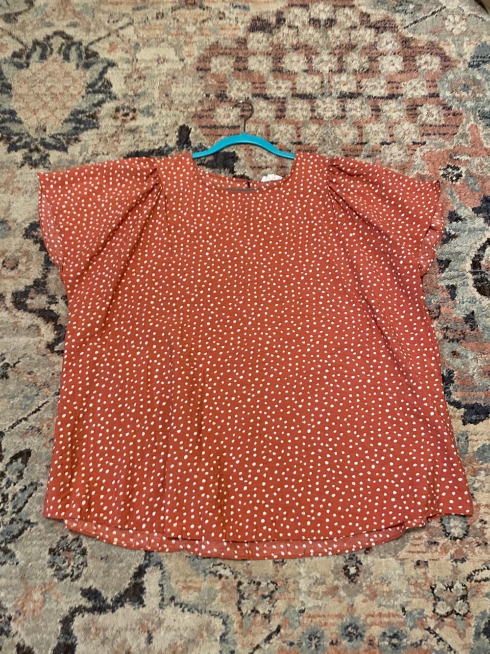 Polka Dot Flutter Sleeve Blouse - Rust